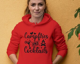 Camping Sweatshirt Campfires and Cocktails Hoodie, Outdoorsy Pullover, Unisex Sweatshirt, Gift for Campers, Cozy Campfire Jumper