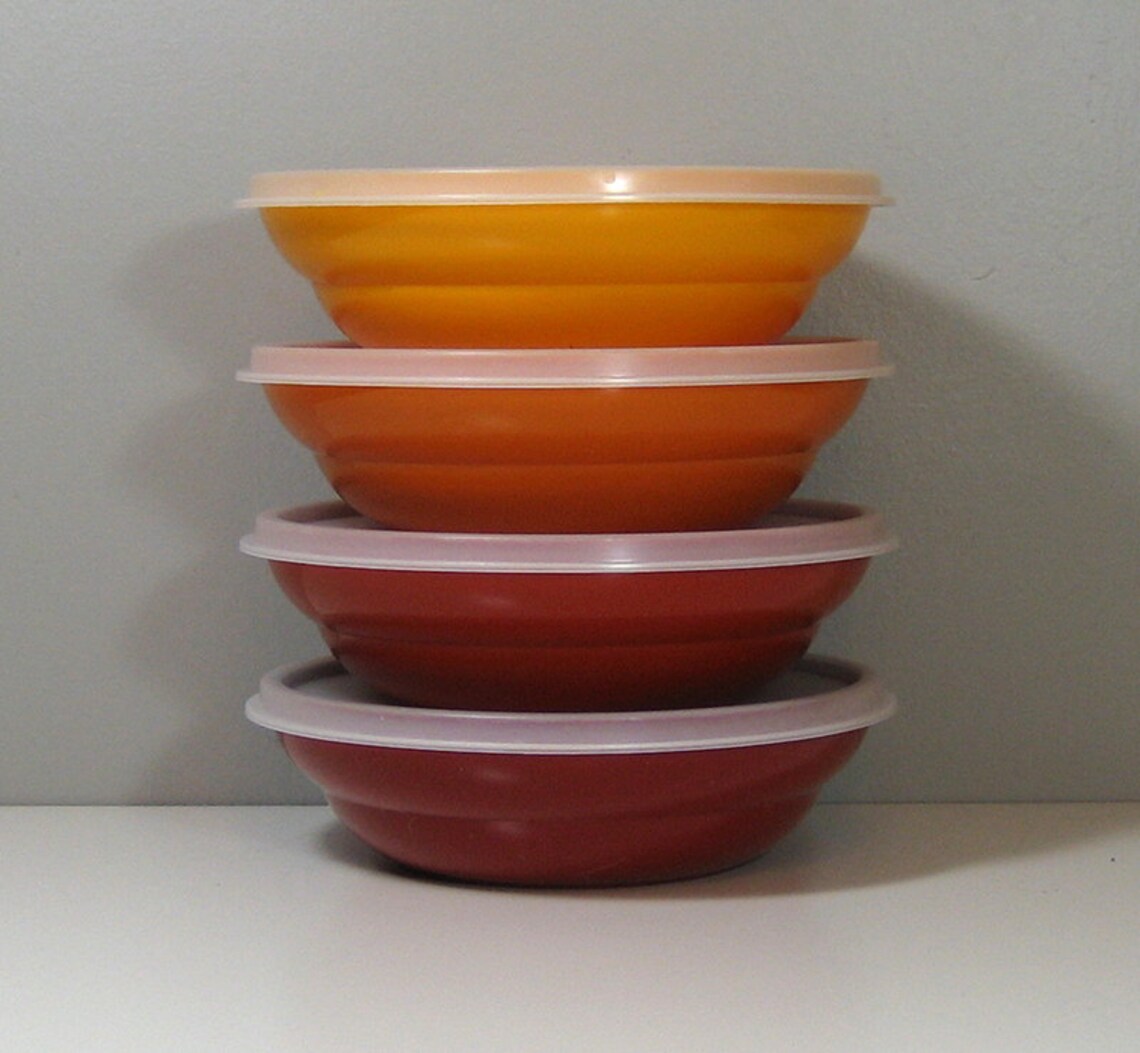 Tupperware 4 Cereal Bowls Harvest Colors with Lids 1970s Etsy