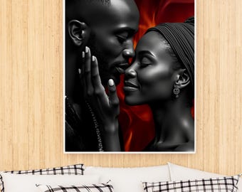 Romantic Black Couple Wall Art Printable | Bedroom Art | African American Love Digital Download | Bedroom Decor | Intimate Couple Poster Art