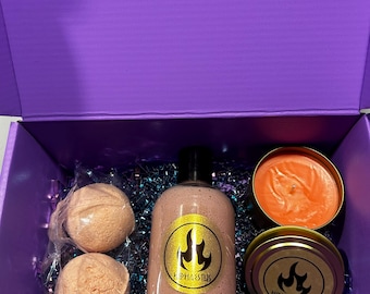 PERCY JACKSON Inspired Greek God Gift SET – Handmade Soy Candle, Bath Bombs & Lotion – Mythology Themed Box, Self-Care Bundle - Gift Box