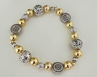 Gold and Silver Beaded Bracelet with Mixed Metals
