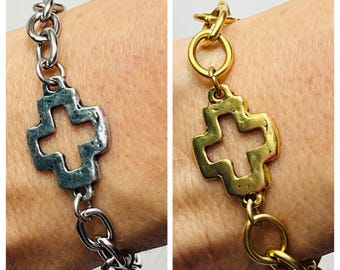 Gold or Silver Cross Chain Style Bracelet