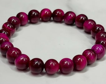 Fuschia or Magenta Bracelet with Tiger Eye Gemstones