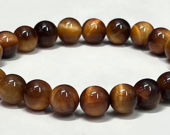 Tiger Eye Gemstone Bead Bracelet, Stretch Beaded Bracelet, Men's, Women's, Unisex, Classic Jewelry, Netural Tones, Brown, Tan, Orange