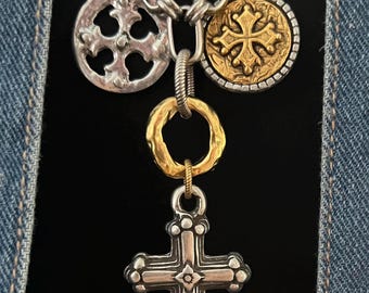 Cross Necklace with 28" Chain with Silver and Gold Accents