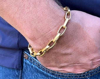 Men's 12K Gold Steel Chain Link Bracelet with Lobster Clasp