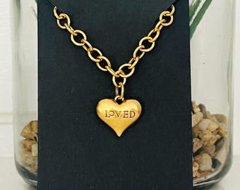 Puffy Heart Loved Charm Bracelet with Gold Plated Chain