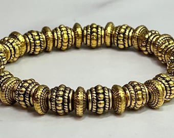 Gold Stretch Bracelet with Antique-Style Tibetan Beads