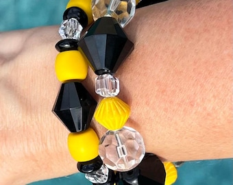 Yellow, Black and Clear Glass Bracelet Set