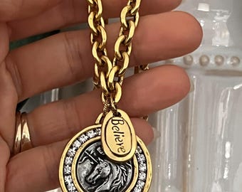Unicorn Medallion Necklace with 12K Gold Plated Chain