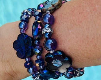 Purple Czech Glass Beaded Bracelet Stack