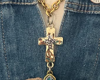 Gold Plated Cross Necklace with Swarovski Crystal Charm