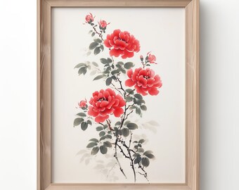 Arte digital rosa, impresión rosa, arte de la pared rosa, arte digital rosal, arte imprimible rosa, impresión rosal