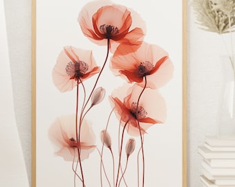 Poppy digital art, Poppy print, Poppy wall art, Poppies, Poppy printable art, Xray poppies