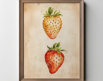 Erdbeere digitale Kunst, Erdbeerdruck, Erdbeerwandkunst, Rote Erdbeeren, Erdbeeren druckbare Kunst