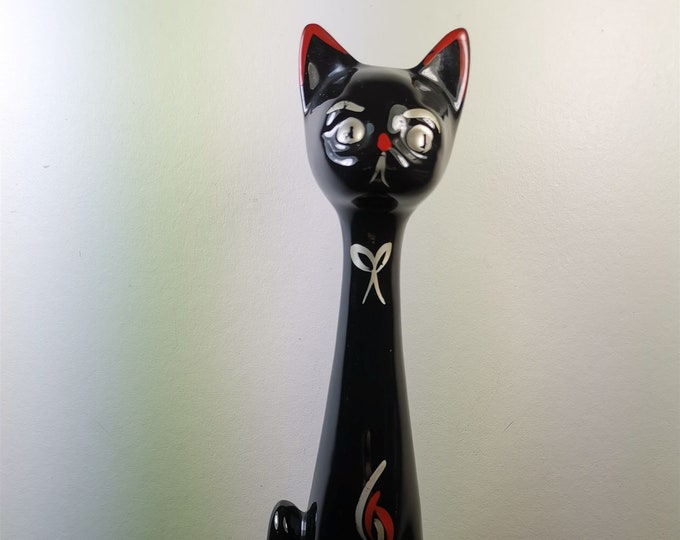Vintage Black Cat Vase Ceramic Pottery 1950's 1960's Etsy