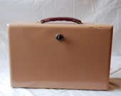 Vintage Pink Enamel and Metal Fire Safe Money Jewelry Cash Box with Key 1950 39 s