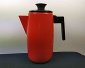 Vintage Enamel Teapot Tea or Coffee Pot Maker Red and Black Enamel and Bakelite Modernist 1960 39 s Original Mid Century Hot Chocolate