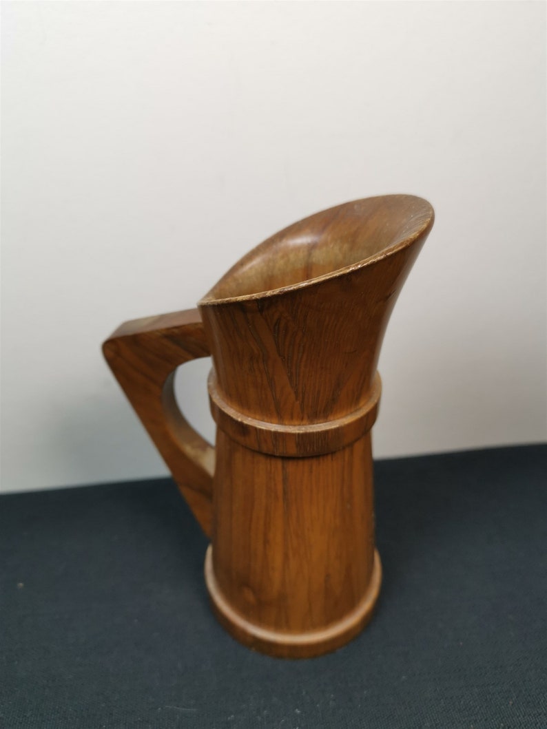 Vintage Hand Carved Wood Pitcher Jug Wooden 1940's Etsy UK
