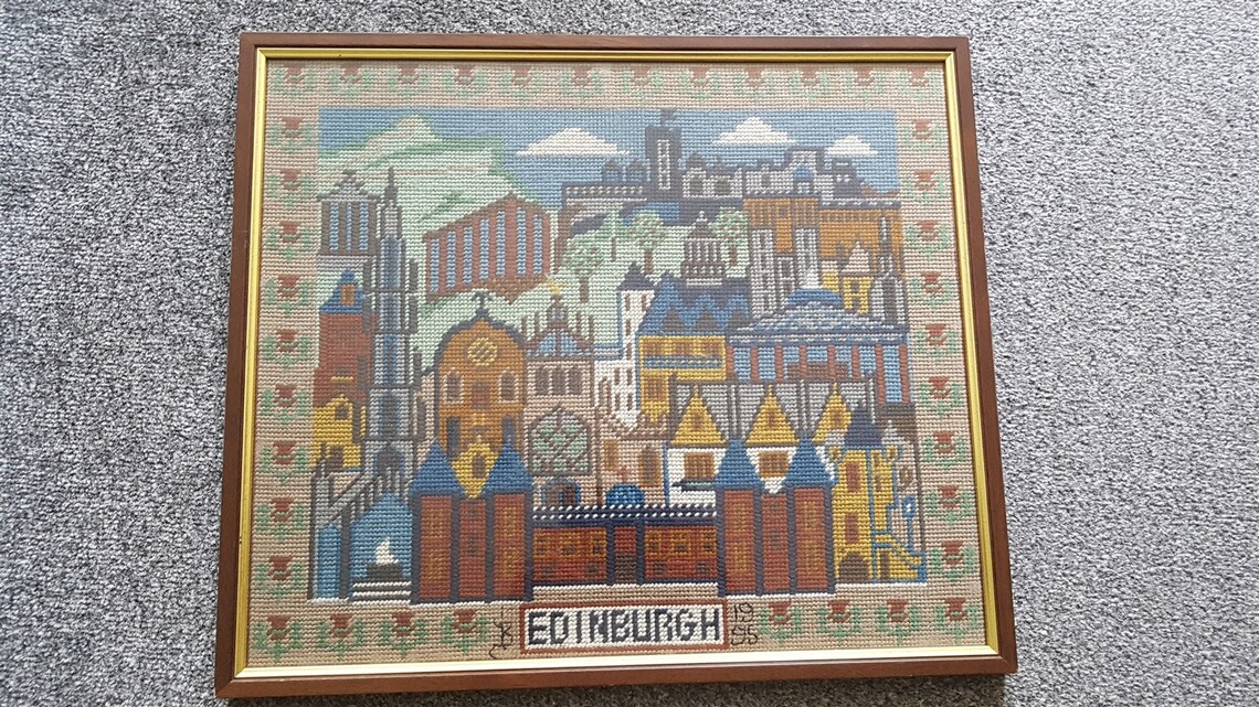 Vintage Edinburgh Scotland Cityscape Needlepoint Tapestry in Etsy