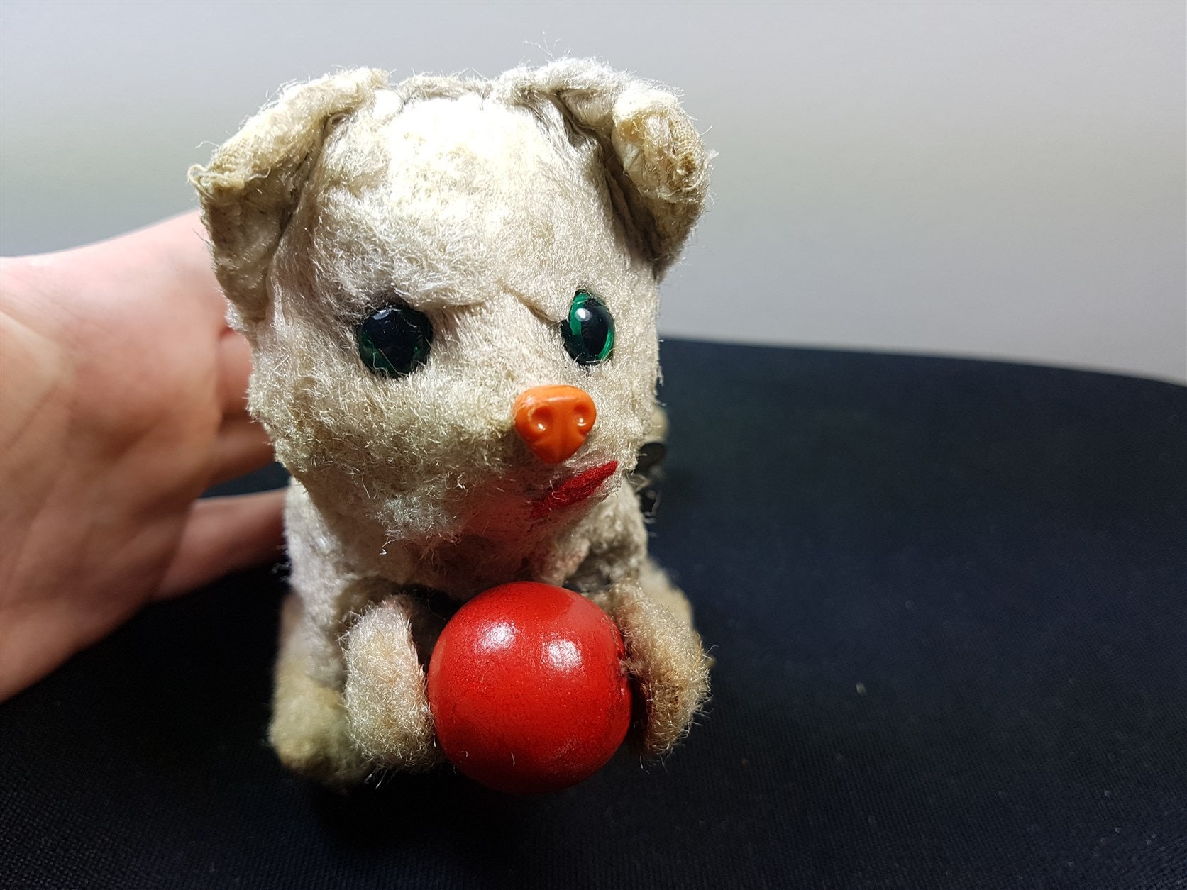 Vintage Wind Up Cat and Ball Toy Animal White Faux Fur Etsy