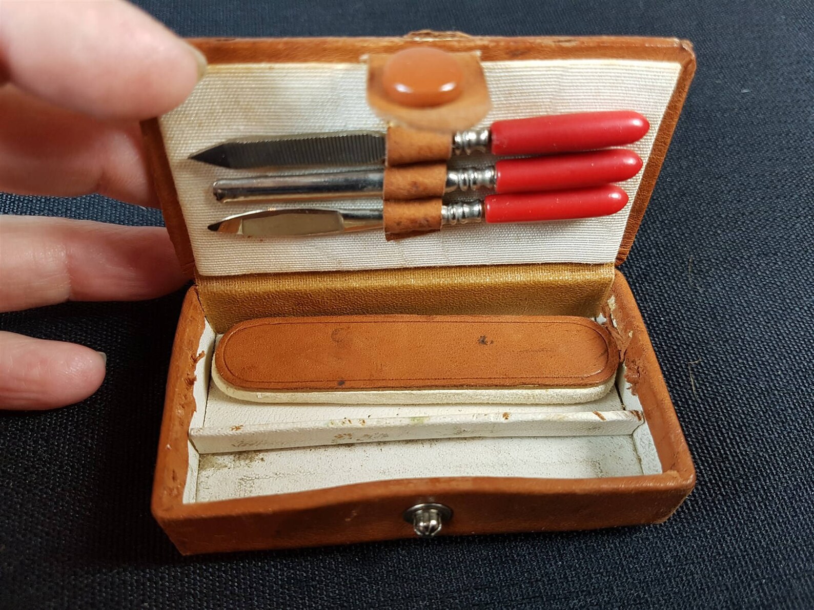 Vintage Brown Leather Box Case With Manicure Nail Tools Set - Etsy