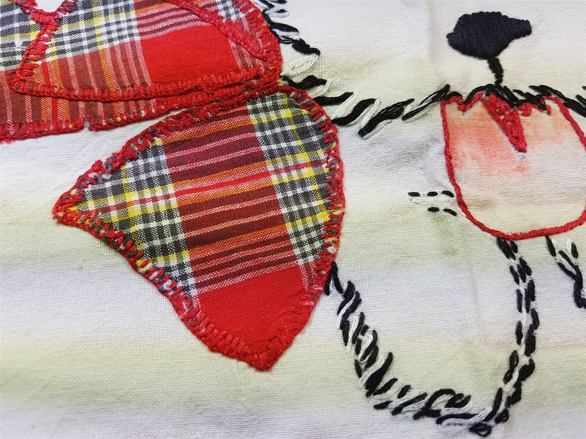 Vintage Hand Embroidered Puppy Dog Cotton Linen Drawstring Etsy