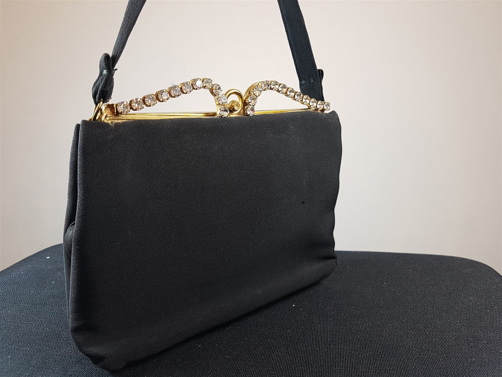 Vintage Graceline Black Satin and Rhinestone Evening Hand Bag | Etsy