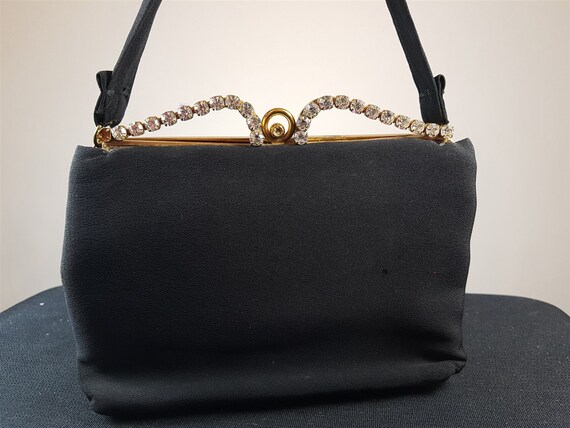 Vintage Graceline Black Satin and Rhinestone Eveni