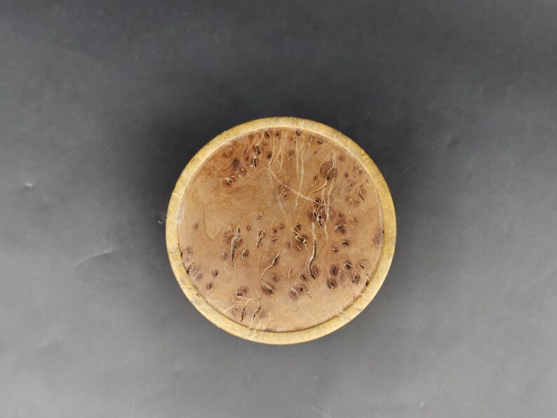 Vintage Wooden Trinket Ring or Jewelry Box Hand Made Turned Wood Round