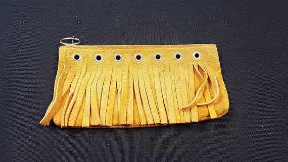 Vintage Wallet Pouch Bag Yellow Gold Light Brown S