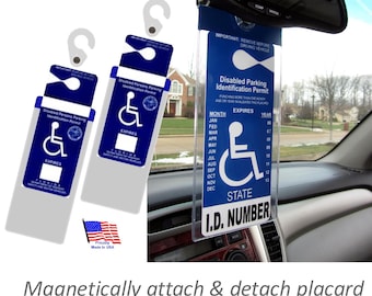 2-Pack Magnetic Handicap Placard Holder – USA Made Mirror Hooks for Disabled Parking Tag