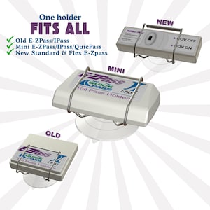 Indestructible Toll Pass Holder with Largest Suction Cup for EZ-Pass, I Pass, FasTrak, SunPass, Uni, QuickPass, EPass Xtra & others in pics