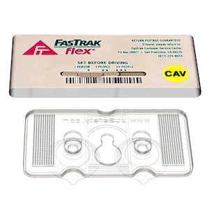 Universal FasTrak Toll Tag Holder. Clear, Fits all FasTrak Flex CAV, FasTrak Standard & Switchable HOV. 3 Suction Cup Sizes. Made in USA