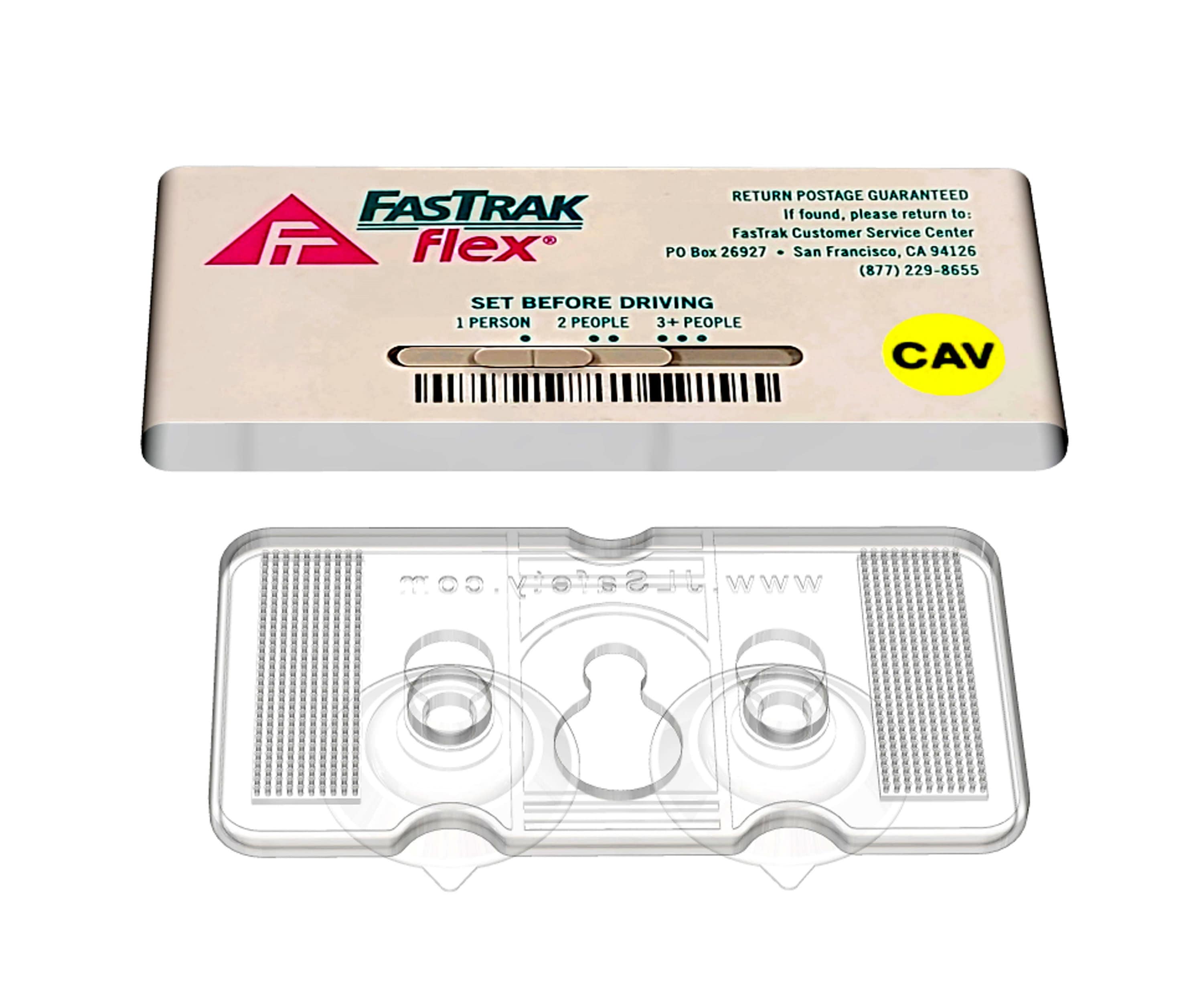 Universal FasTrak Toll Tag Holder. Clear, Fits all FasTrak Flex CAV, FasTrak Standard & Switchable HOV. 3 Suction Cup Sizes. Made in USA