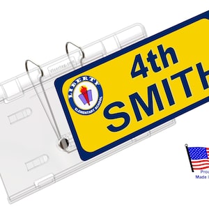 Student Pick Up Permit Holder & Protector by JL Safety. Stored onto visor. Swing it down at pick up line, and up to drive away. Made in USA