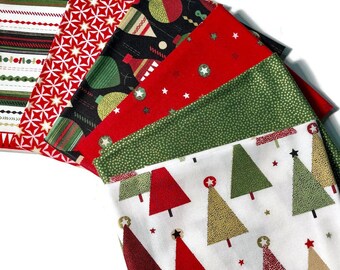 12PCS Christmas Cotton Fabric Bundles Precut Fabric Patchwork Christmas Tree Santa Claus Red Green Fabric Scrap for Christmas DIY Quilting 16 x 16 Inch Fat Quarters Fabric Sewing Squares Bundle