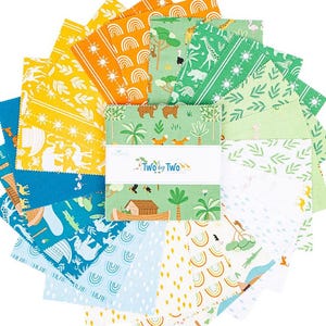 Riley Blake Two by Two 5&quot; Stacker, Charm Pack, Cayla Naylor Fabric, Nursery Noahs Ark, 5-16680-42, SQ47