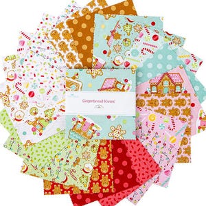Riley Blake Gingerbread Kisses 5&quot; Stacker, Doodlebug Designs Fabric, Christmas Candy, Charm Pack, 5-16440-42 SQ39