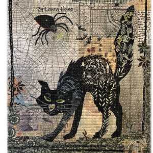 Black Cat Collage Pattern by Laura Heine, Halloween, LHFWBLACKCAT