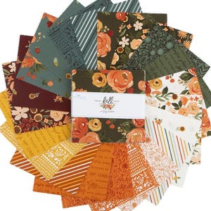 Riley Blake Happy Fall Days 5&quot; Stacker, Kelsey Carlson Fabric, Charm Pack, Autumn Florals, 5-16340-42, SQ112