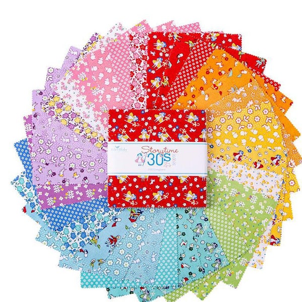 Storytime 30s 5" Stacker Charm Pack Riley Blake Fabric, Quilting Squares, 5-13860-42, SQ110