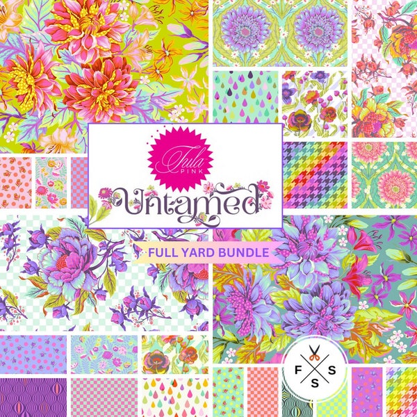 PRE-ORDER, Tula Pink Untamed Full Yard Fabric Bundle, 24 Pieces, Floral Fabric Free Spirit FULLYARDUNTAMED, October 2024 Release