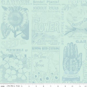 J Wecker Frisch Sewing Seeds III Garden Blender C15690 Aqua, Riley Blake Fabric, Vintage, 100% Cotton, FBA-04