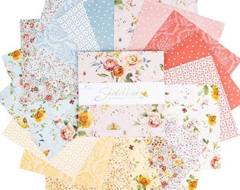 Riley Blake Sketchbook 10" Stacker, Fabric Squares, Lisa Audit Fabric, Floral Flowers, Layer Cake, 10-17520-42, B20