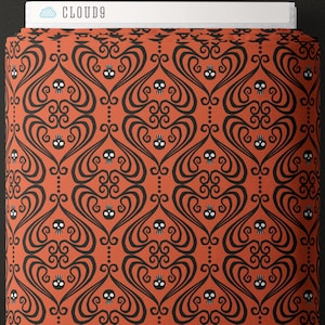 Cloud9 Gothic Whimsy Ornaments Red/Black Fabric 228002, Anequ Studio 100% Organic Cloud 9 Cotton Fabric