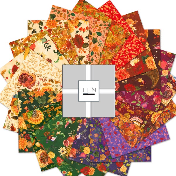 PRE-ORDER, Thankful 10" Ten Squares, Victoria Nelson, Robert Kaufman Fabric, Thanksgiving Turkeys, Layer Cake, TEN-1330-42, May 2024 Release