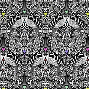 Rare OOP 25&quot; x 44&quot; Tula Pink Linework Tall Tails Fabric, PWTP152 Ink, Free Spirit Quilting Fabrics, 100% Cotton, #R-1928