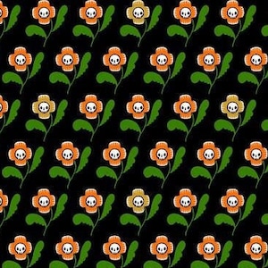 Witchy Ways Skull Flowers Black PWCD144, Cori Dantini for Free Spirit Fabric, Halloween, 100% Cotton Fabric, FS900
