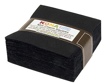 Robert Kaufman Kona Cotton Solids Black Precut MINI Charm Pack Fabric Quilting Cotton Squares, MCH-104-84, SQ29